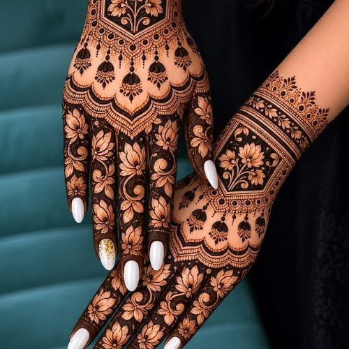 Henna design on our beautiful client at Lacey salon