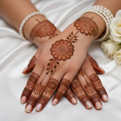 Henna design's satisfied client of Kally Threading, Lakewood